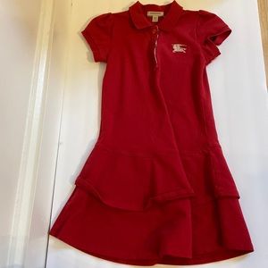Girls red Burberry collared dress, size: 8